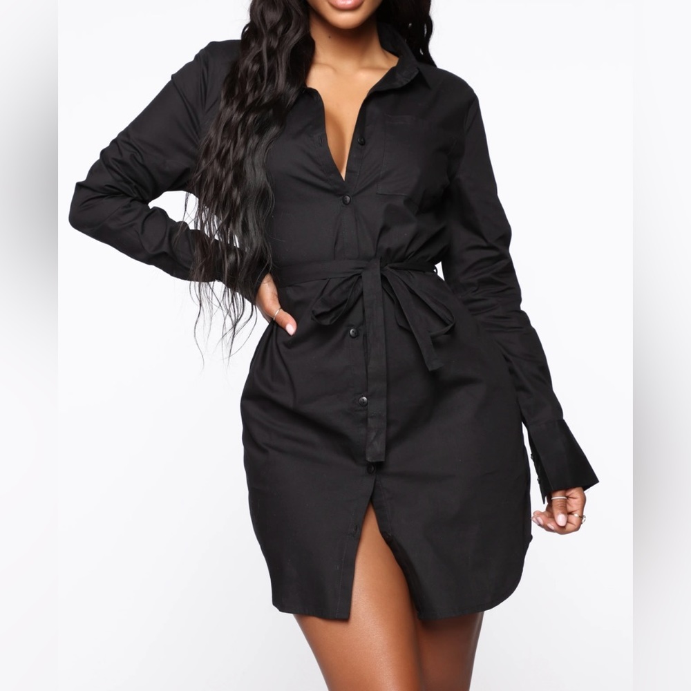 Black button-up shirt dress